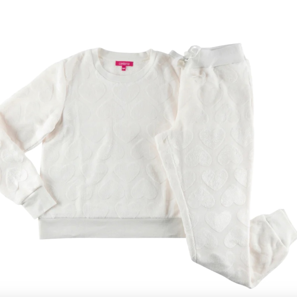 Heart Pattern Plush Two Piece PJ Set